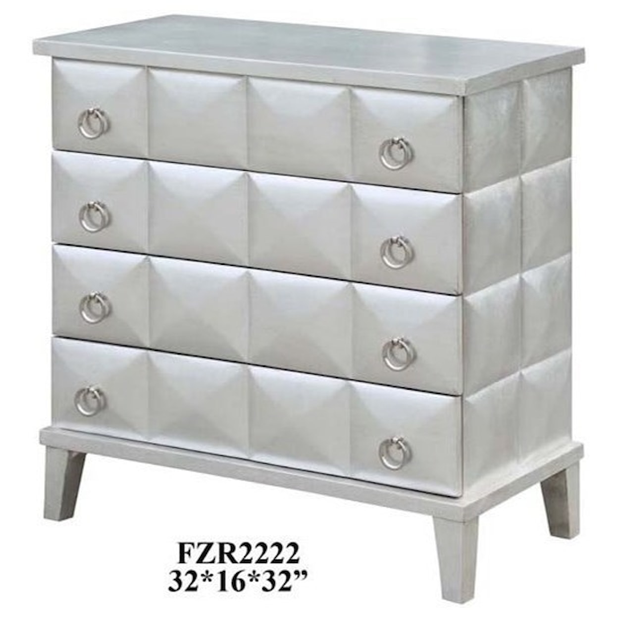 Crestview Collection Accent Furniture SoHo 4 Drawer Pyramid Front Silver Leaf Ches