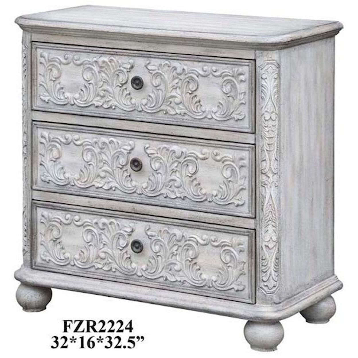 Crestview Collection Accent Furniture Annabelle 3 Drawer French Scroll Overlay Ant