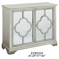 Camille Silver Leaf 2 Mirrored Door Quatrefoil Pattern Cabinet