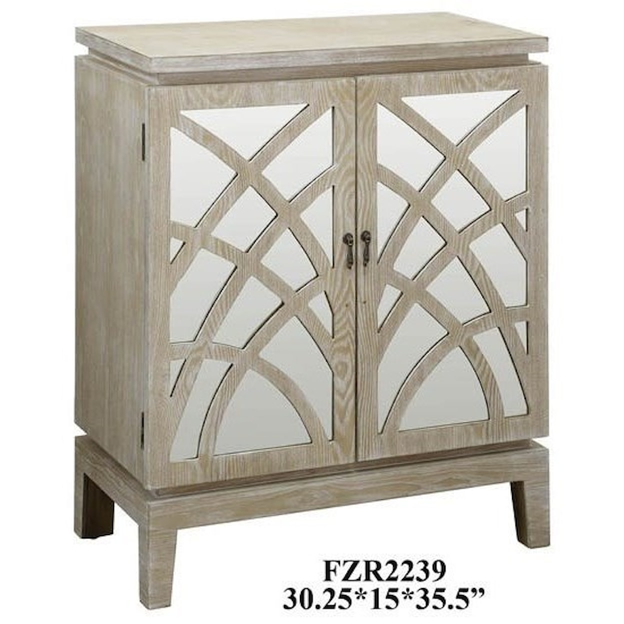 Crestview Collection Accent Furniture Biscayne Light Oak 2 Mirrored Design Door Ca