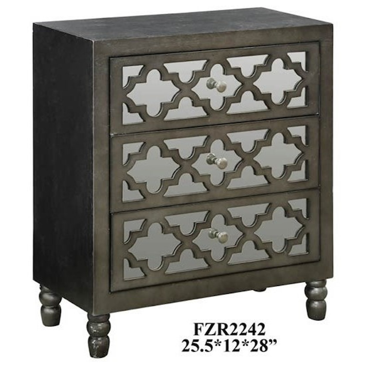 Crestview Collection Accent Furniture Avery 3 Mirrored Drawer Silver Leaf Chest w/