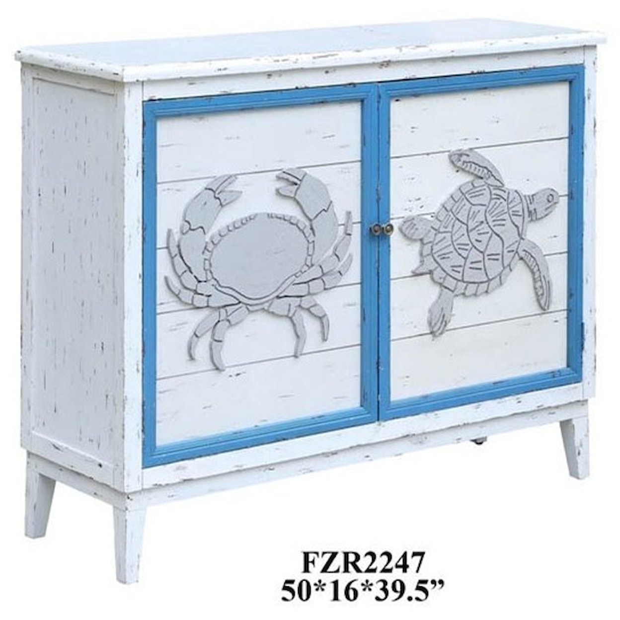 Crestview Collection Accent Furniture Block Island Whitewash 2 Door Crab and Turtl