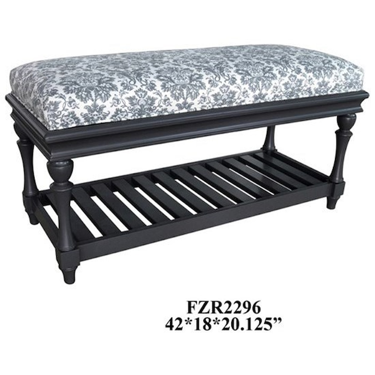 Crestview Collection Accent Furniture Abigail Grey Turned Leg Bench w/ Grey Floral
