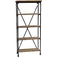 Industrial Bookcase with Metal Frame and Wooden Shelves