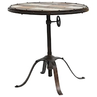Ricci Round Table with Industrial Metal Base and Distressed Painted Wood Top