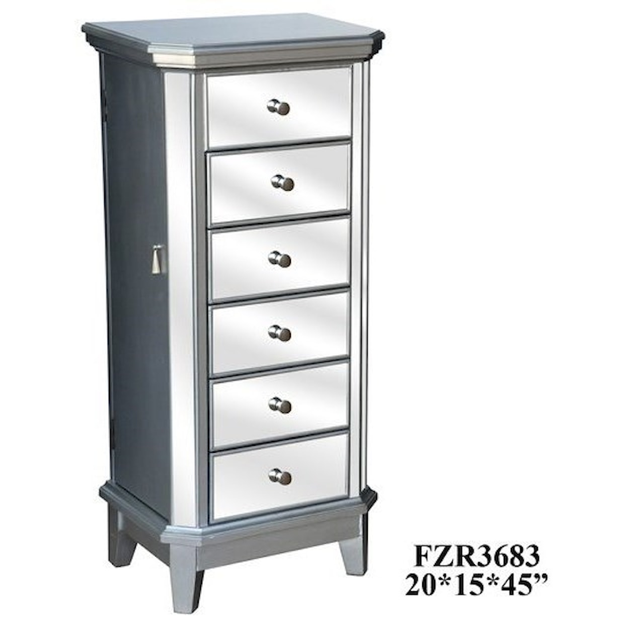 Crestview Collection Accent Furniture Sterling Silver and Mirror Jewelry Armoire