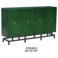 Wyndham Olive Ash Burl 4 Door Sideboard w/ Metal Base