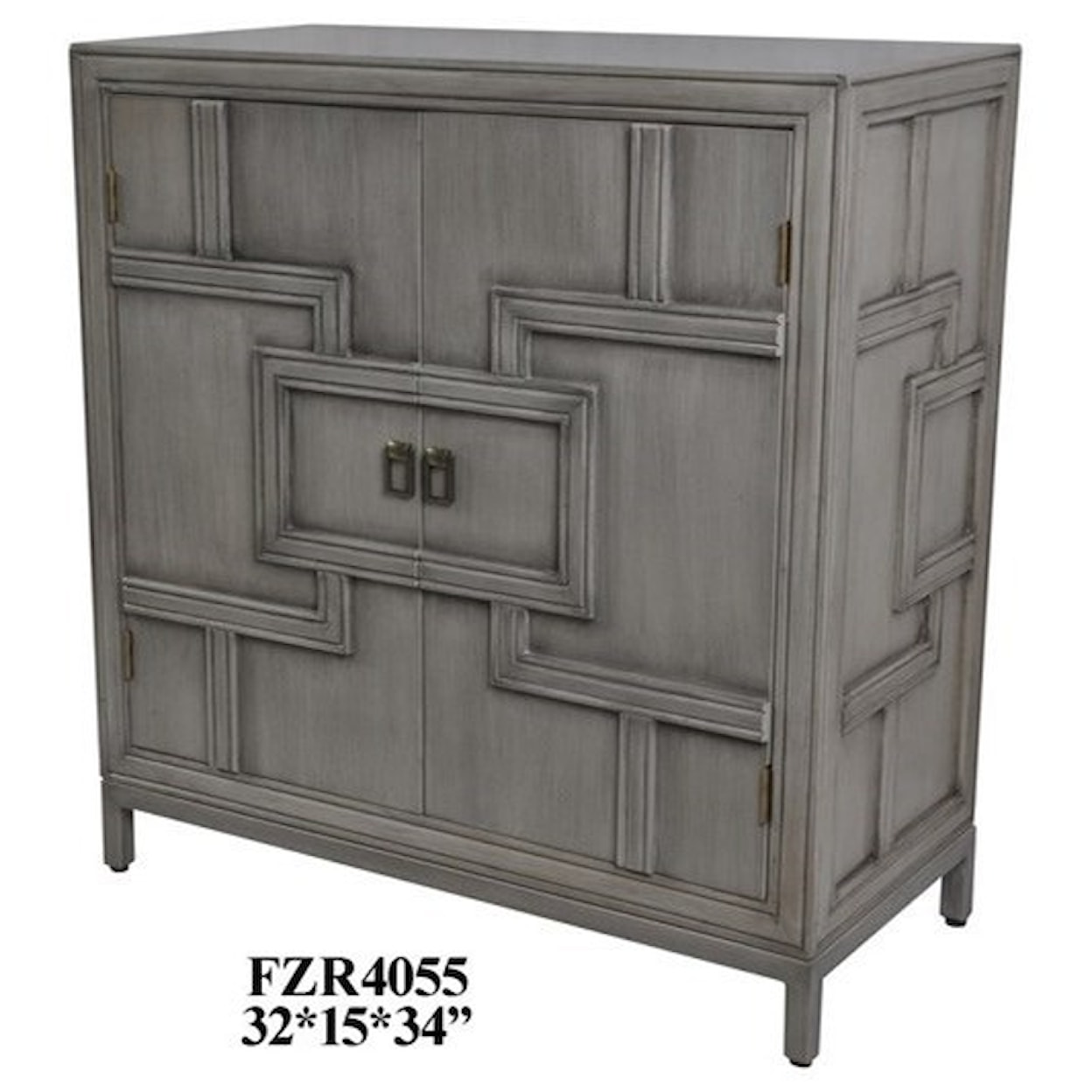 Crestview Collection Accent Furniture 2 Door Geometric Design Grey Cabinet