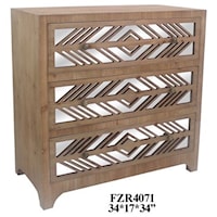 Declan Rustic Wood and Mirror Patterned 3 Drawer Chest