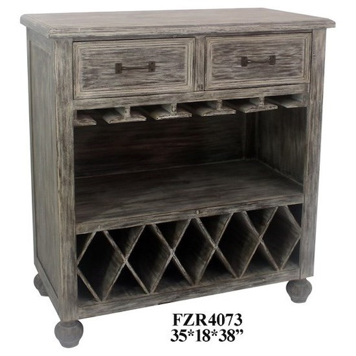 Crestview Collection Accent Furniture Chestnut Wash 2 Drawer Wine Cabinet