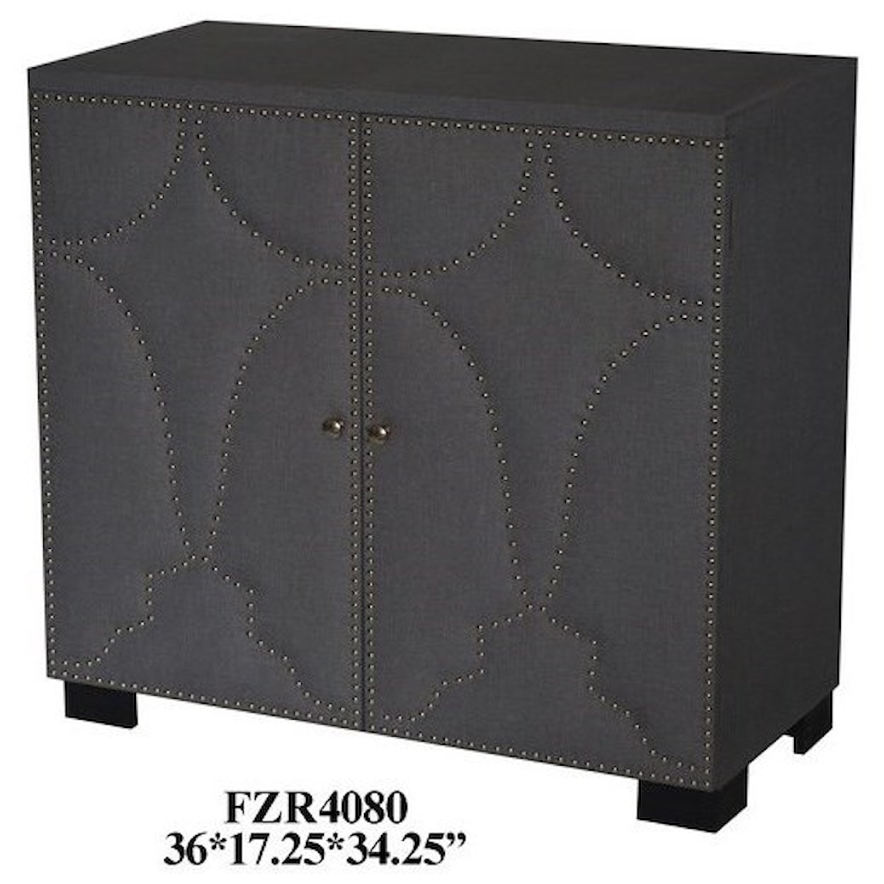 Crestview Collection Accent Furniture 2 Door Grey Linen Nailhead Cabinet