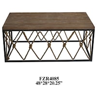 Bar Harbor Rustic Wood and Metal Rope Cocktail Table