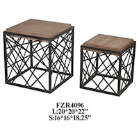 Dawson Crazy Cut Metal and Raised Wood Square Nested Tables