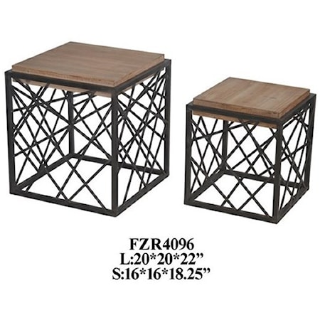 Metal and Wood Square Nested Table