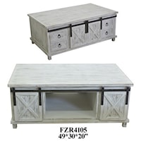 Covington White Wash Sliding Door Storage Cocktail Table