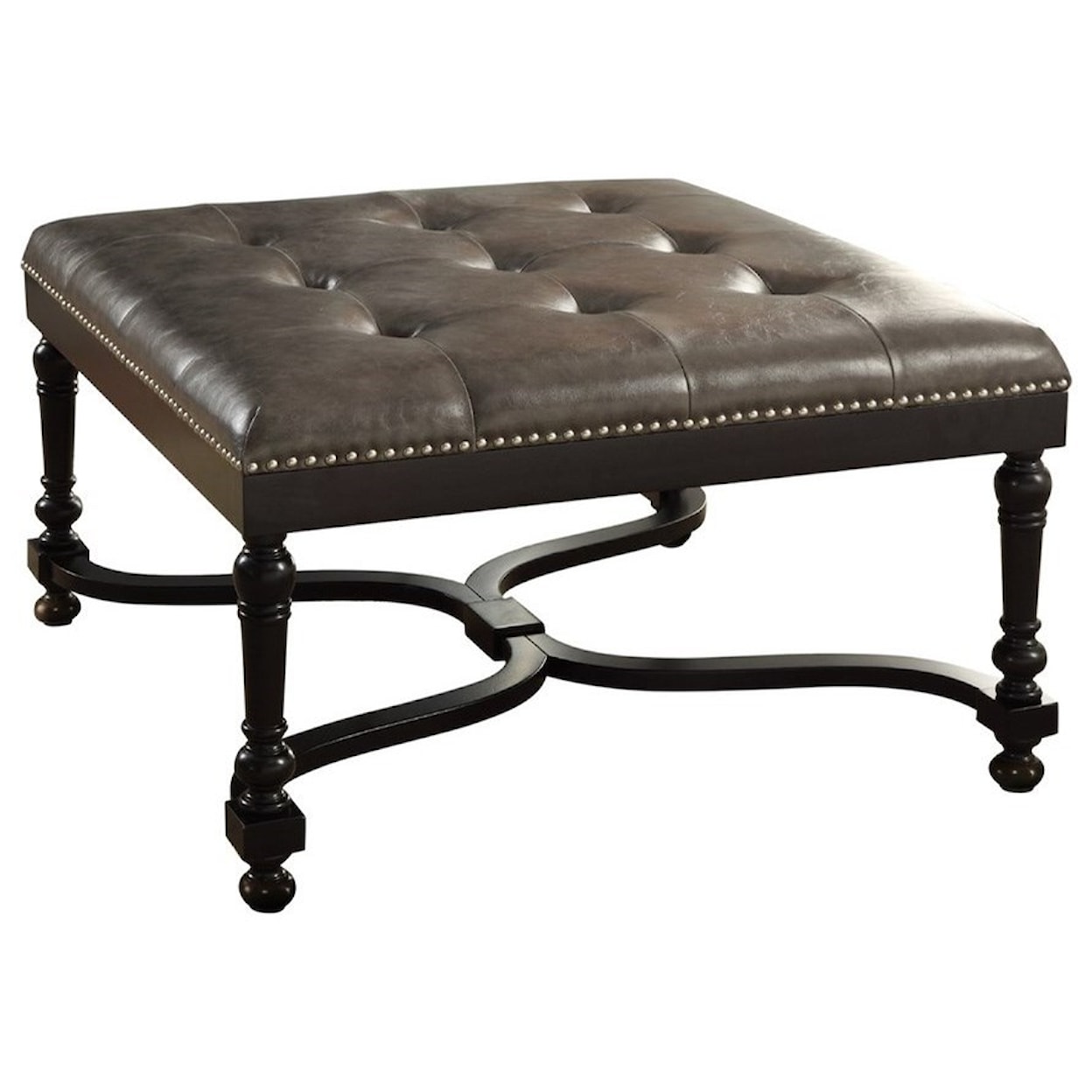 Crestview Collection Accent Furniture Camden Grey Leather Ottoman W/ Nailhead Trim