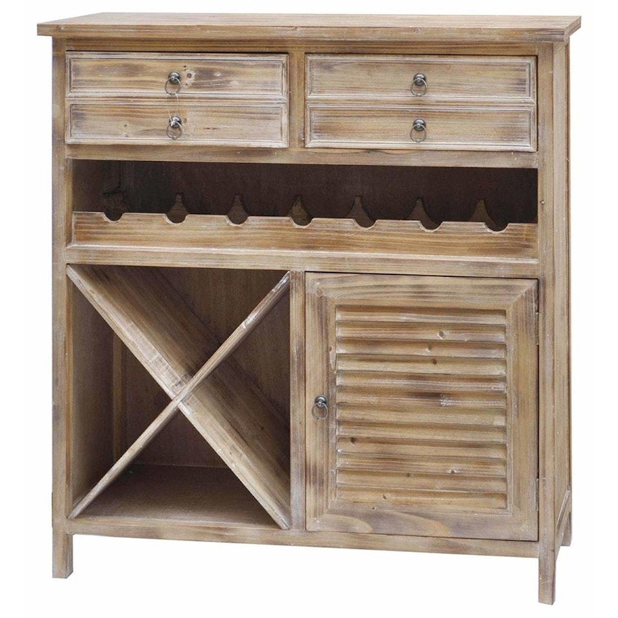 Crestview Collection Accent Furniture Jackson 2 Drawer Weathered Oak Wine Cabinet