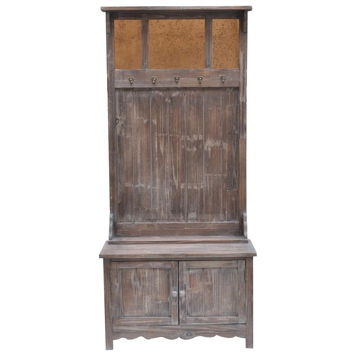 Crestview Collection Accent Furniture Rustic 2 Door Ant Mirror Hall Tree