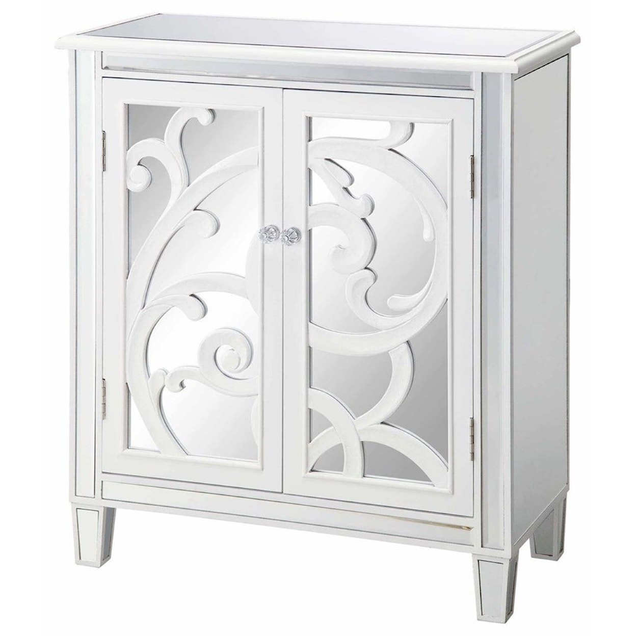 Crestview Collection Accent Furniture La Salle White Scroll And Mirror 2 Door Cabi