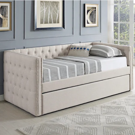 Upholstered Daybed with Button Tufting and Pull-Out Trundle Bed