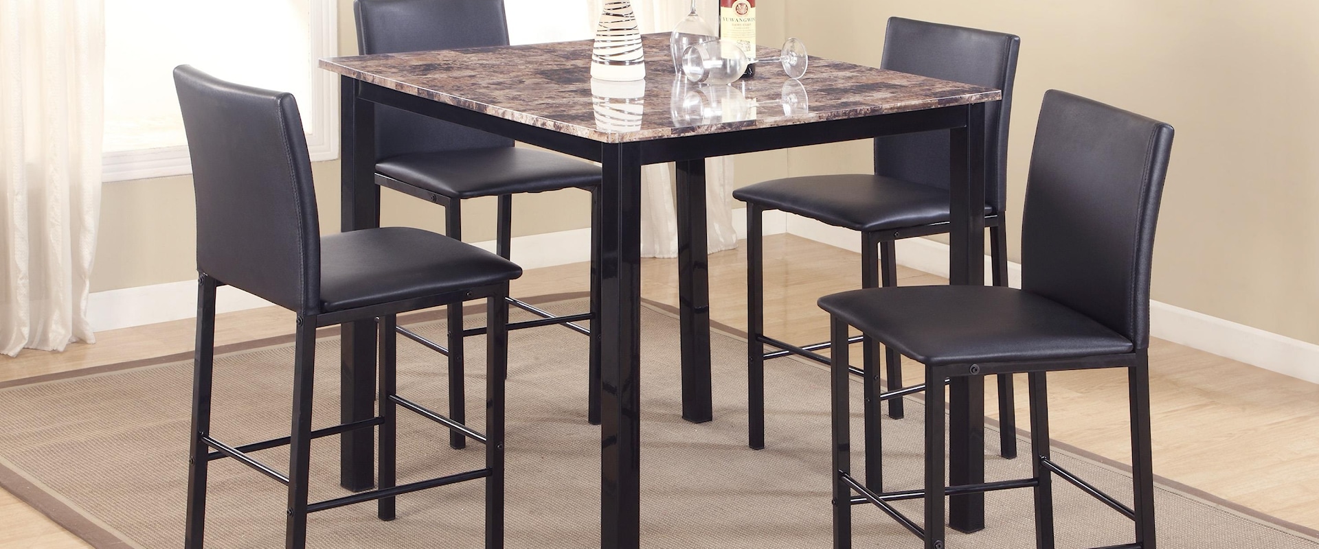 5 Piece Counter Height Dinette Set with Faux Granite Table Top