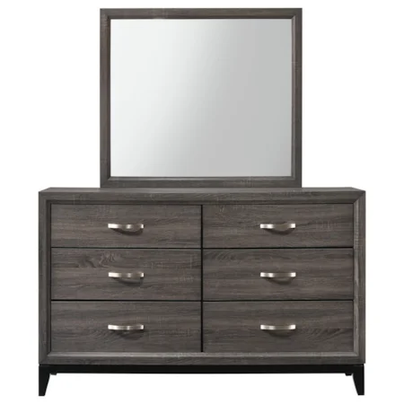 Contemporary Grey Six Drawer +and Mirror Set
