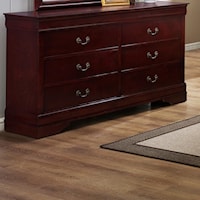 6 Drawer Dresser with Metal Bail Handles and Bracket Feet