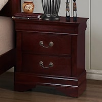 2 Drawer Nightstand with Metal Bail Handles and Bracket Feet