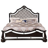 Traditional King Upholstered Bed With Mirror Accenting