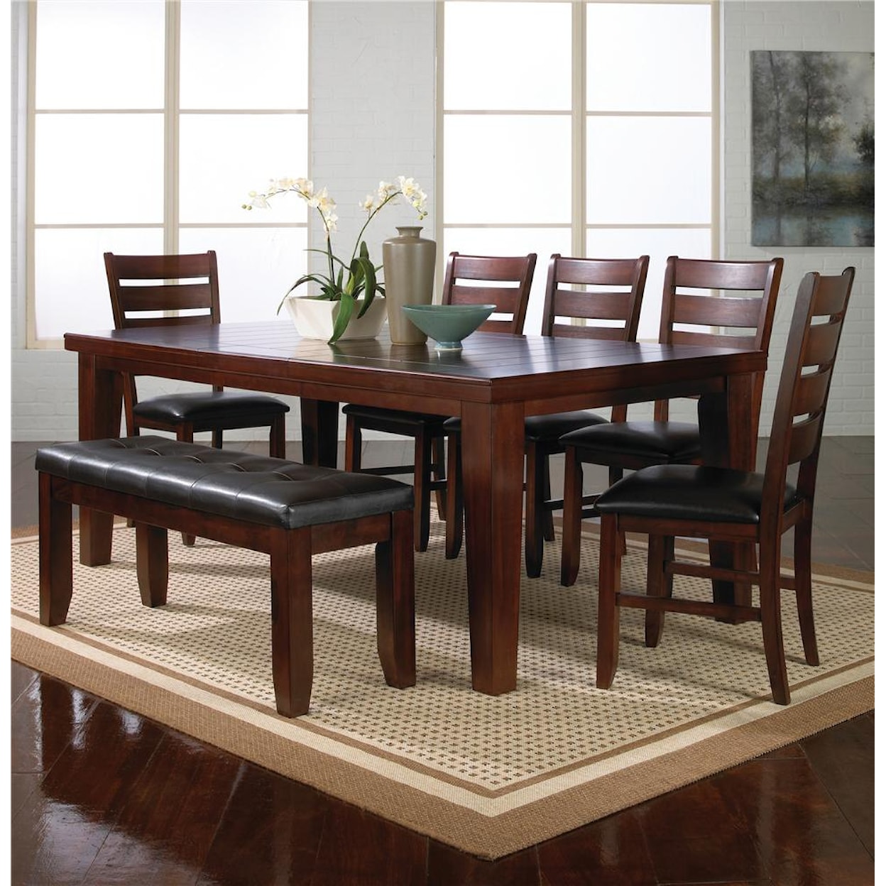Crown Mark Bardstown 7 Piece Table Set w/ 5 Chairs & 1 Bench