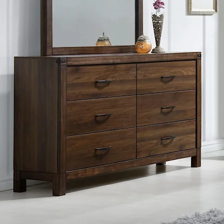 Six Drawer Dresser with Rustic Finish