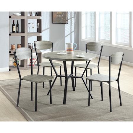 5 Piece Dining Set with Round Table in Gray Wood Finish