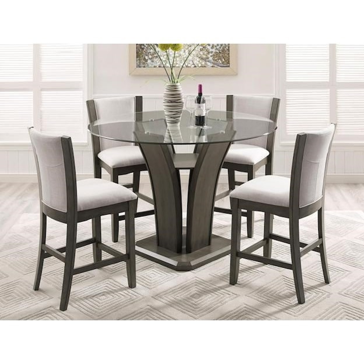Crown Mark Camelia White 5 Piece Counter Height Table Set