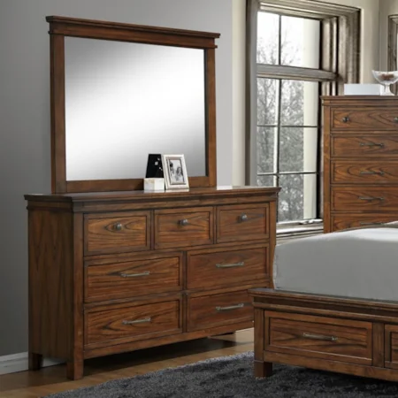 Dresser and Mirror Set with Prominent Wood Grain