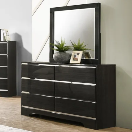 Contemporary 6 Drawer Dresser and Mirror Combo