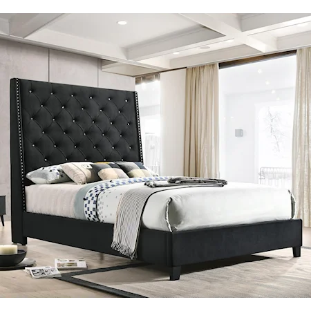 King Upholstered Bed with Button Tufted Headboard