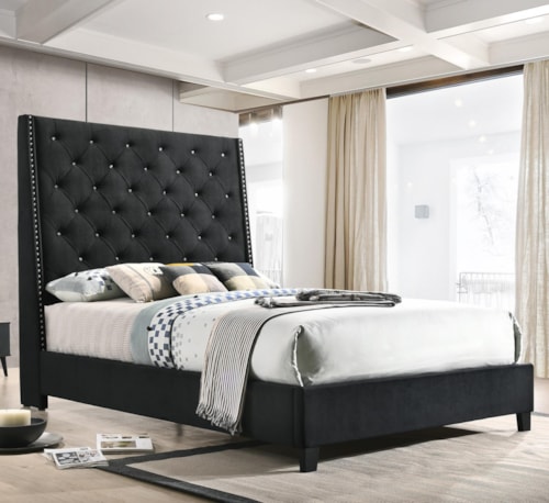 King Upholstered Bed with Button Tufted Headboard
