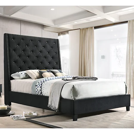 Queen Upholstered Bed with Button Tufted Headboard