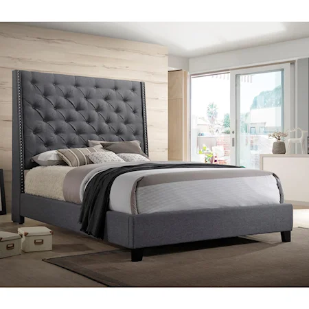 Queen Upholstered Bed with Button Tufted Headboard