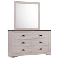 Transitional 6-Drawer Dresser and Mirror Set
