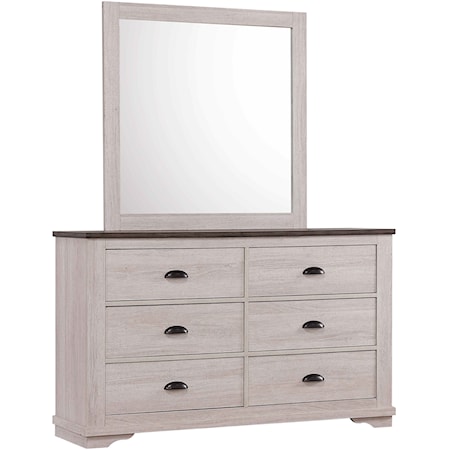 Transitional 6-Drawer Dresser and Mirror Set