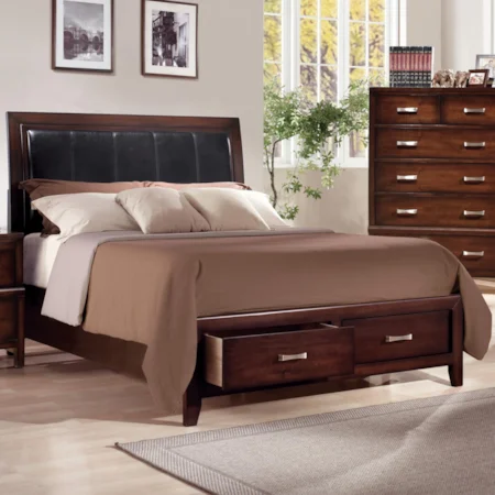 California King Storage Bed with Upholstered Headboard