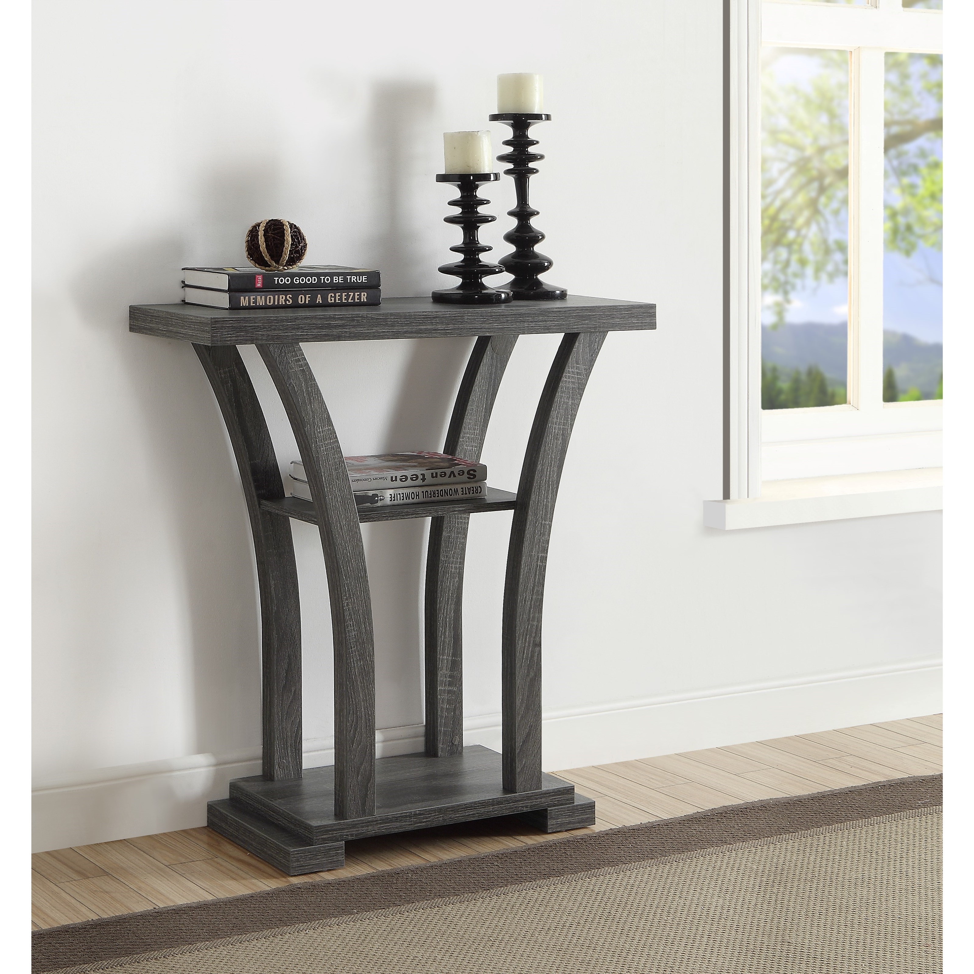 Crown Mark Draper 4906GY Modern Console Table with Curved Legs Value