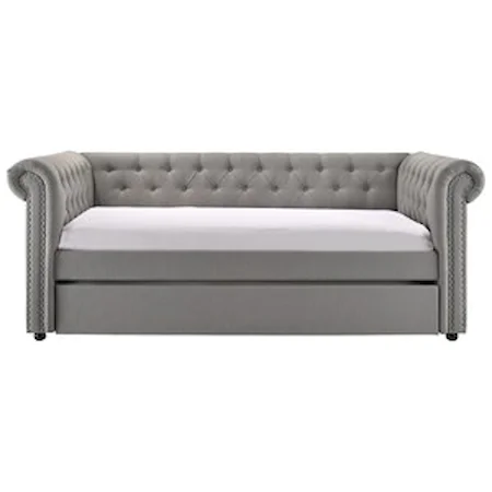 Transitional Tufted Daybed with Nailheads and Pull-Out Trundle Bed