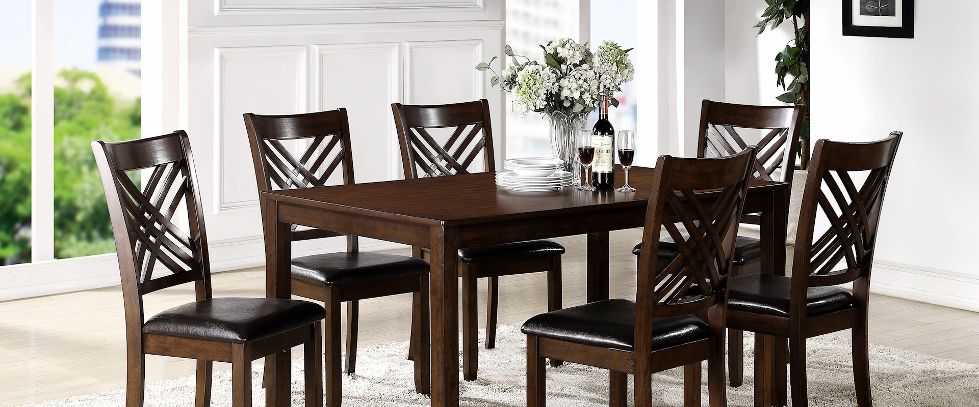 Dining Room Table with Six Crossback Side Chairs