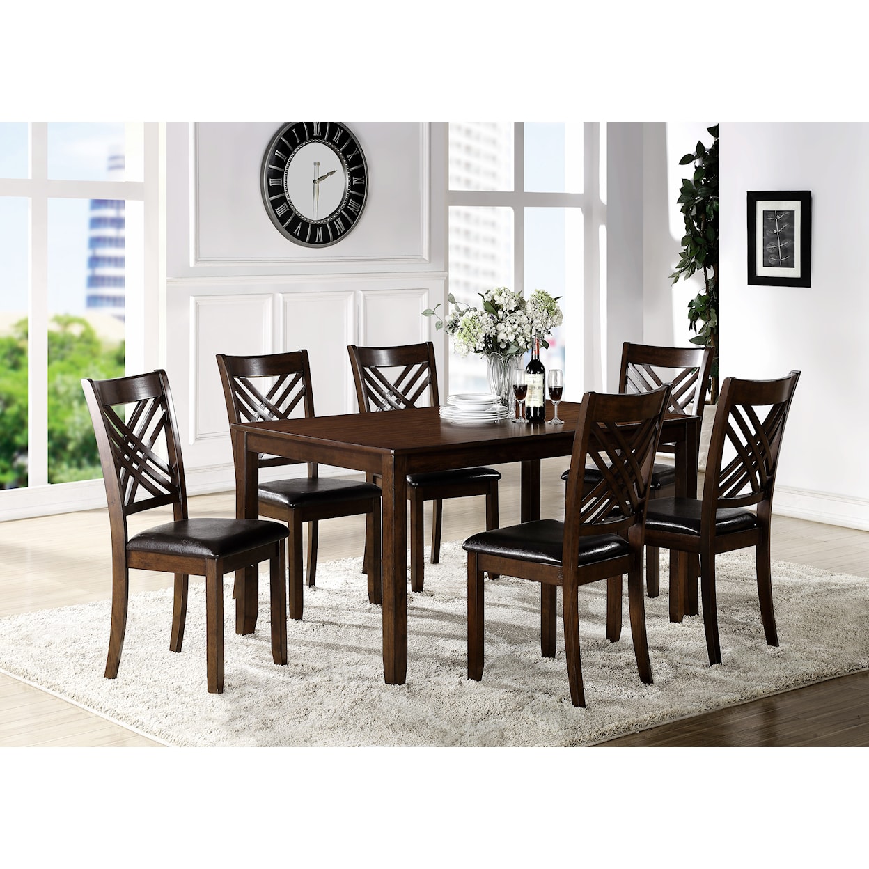 Crown Mark Eloise Dining Room Table with Six Side Chairs