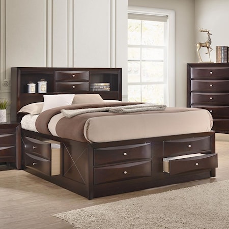 Contemporary King Captain's Bed with Bookcase Headboard
