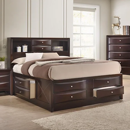 Contemporary Queen Captain's Bed with Bookcase Headboard