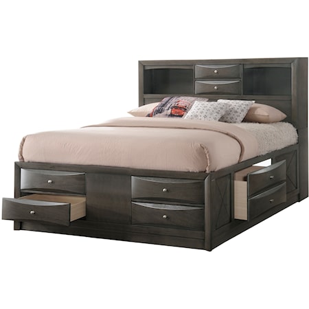 Contemporary King Captain's Bed with Bookcase Headboard