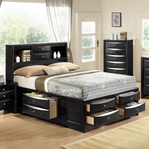 Contemporary King Captain's Bed with Bookcase Headboard
